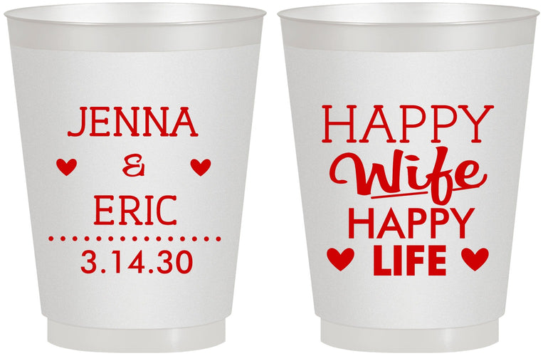 Personalized Wedding 16 oz Frosted Cups - Happy Wife Happy Life | 393