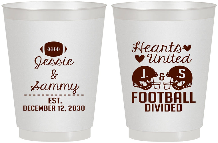 Personalized Wedding 16 oz Frosted Cups - Hearts United Football | 395