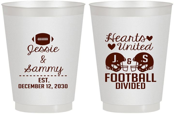 Personalized Wedding 16 oz Frosted Cups - Hearts United Football | 395