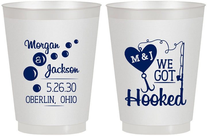 Personalized Wedding 16 oz Frosted Cups - We Got Hooked Fish | 396