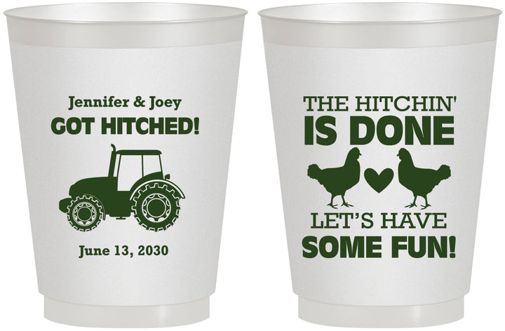Personalized Wedding 16 oz Frosted Cups - Got Hitched Tractor | 397