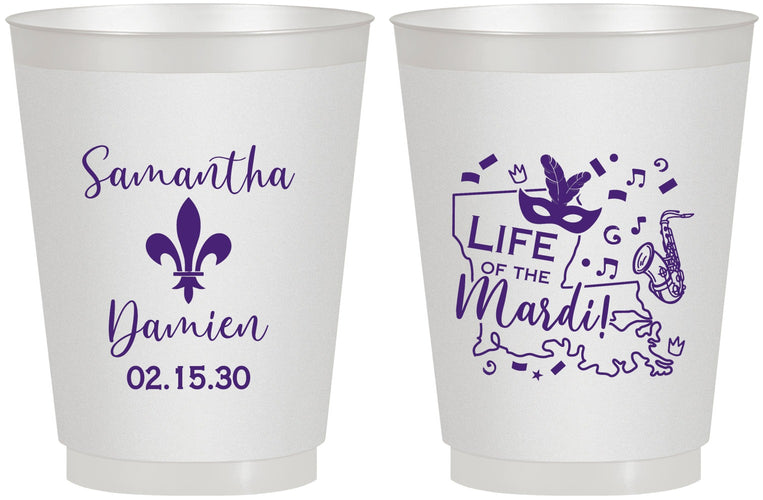 Personalized Wedding 16 oz Frosted Cups - Mardi Gras | 398