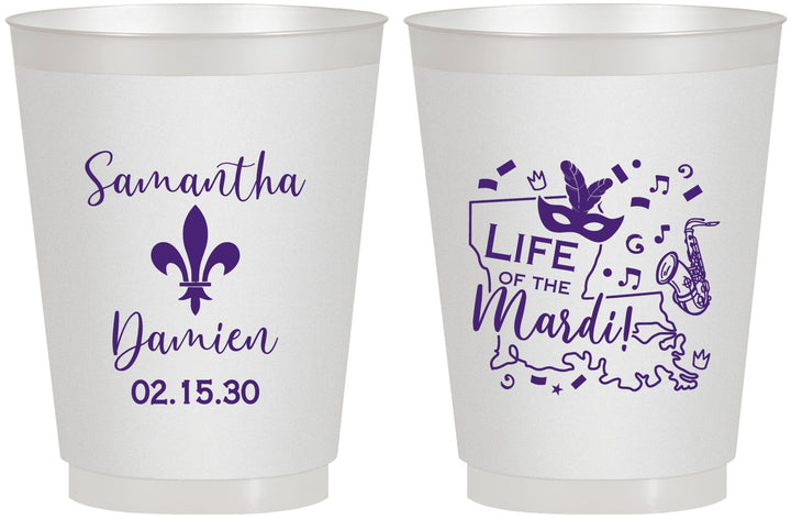 Personalized Wedding 16 oz Frosted Cups - Mardi Gras | 398