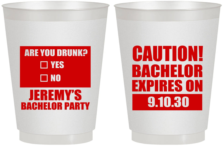 Personalized Bachelor Party 16 oz Frosted Cups - Caution Expires On | 40012