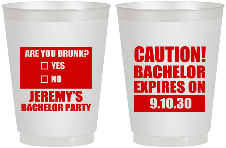Personalized Bachelor Party 16 oz Frosted Cups - Caution Expires On | 40012