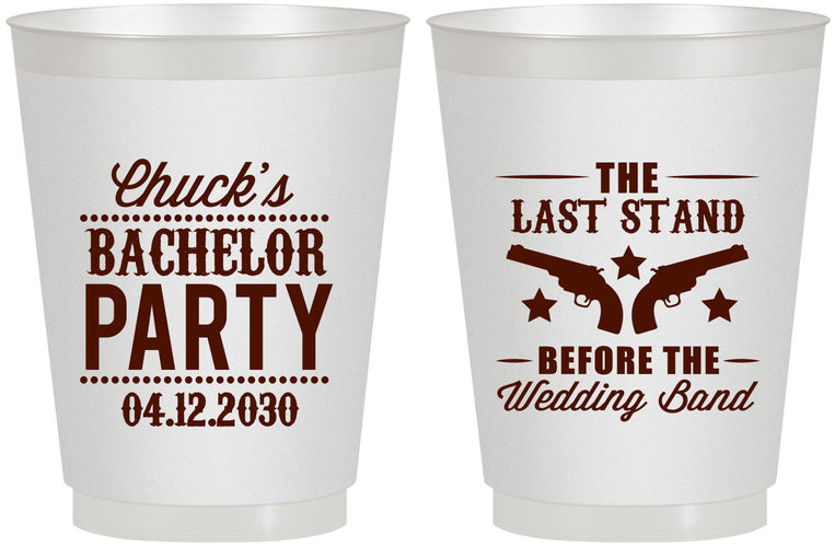 Personalized Bachelor Party 16 oz Frosted Cups - Last Stand Wedding Bands | 40015