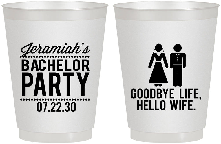 Personalized Bachelor Party 16 oz Frosted Cups - Goodbye Life Hello Wife | 40019