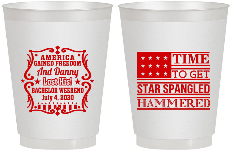 Personalized Bachelor Party 16 oz Frosted Cups - Star Spangled Hammered | 40032