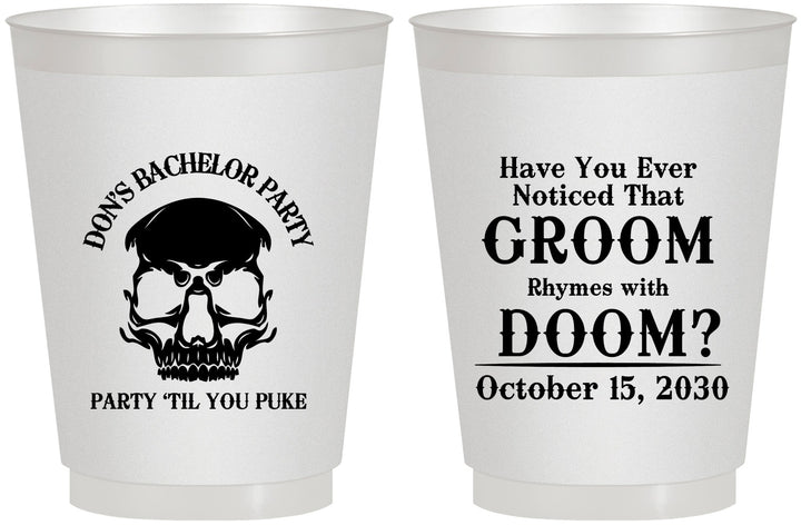 Personalized Bachelor Party 16 oz Frosted Cups - Groom Doom Skull | 40041