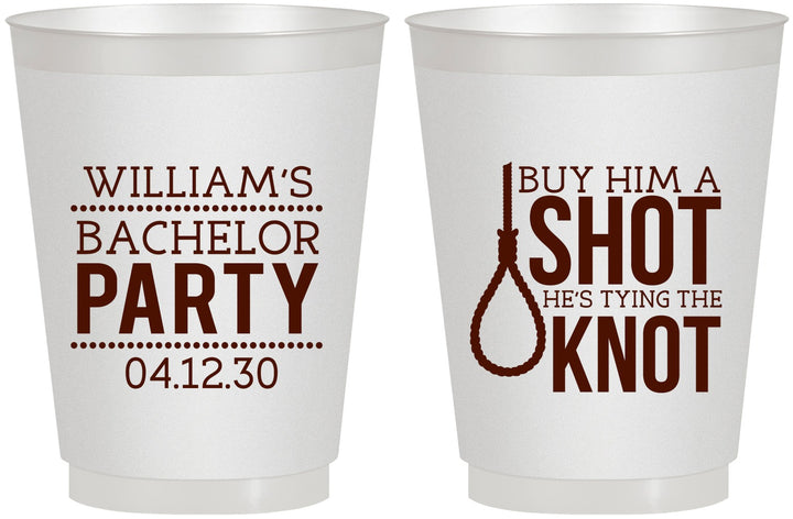 Personalized Bachelor Party 16 oz Frosted Cups - Buy Him A Shot | 40051