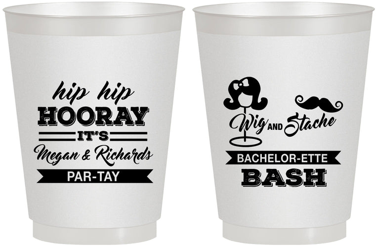 Personalized Bachelor Party 16 oz Frosted Cups - Wig Or Stache | 40058