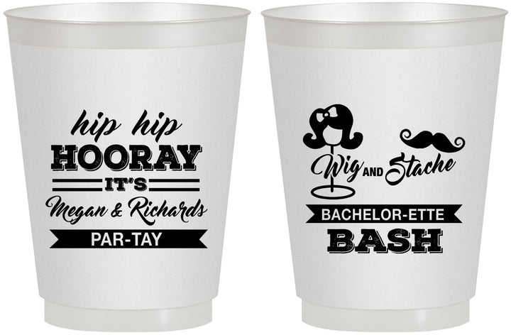 Personalized Bachelor Party 16 oz Frosted Cups - Wig Or Stache | 40058