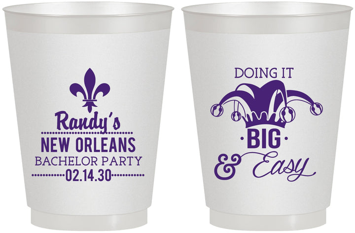 Personalized Bachelor Party 16 oz Frosted Cups - Mardi Gras | 40089
