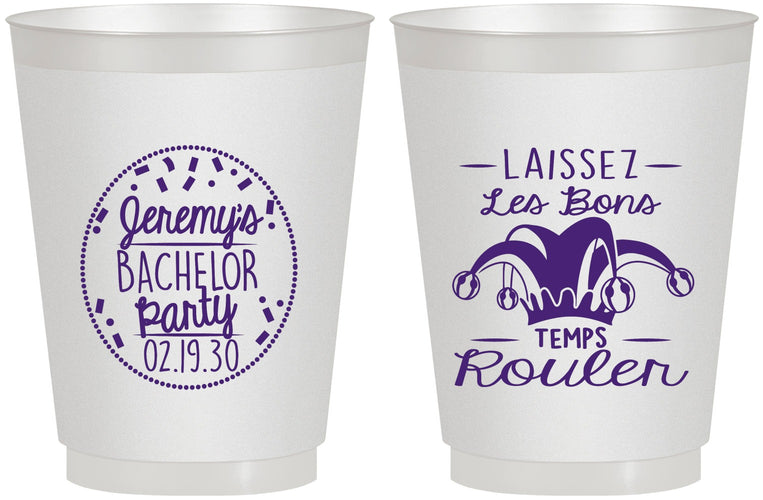 Personalized Bachelor Party 16 oz Frosted Cups - Mardi Gras | 40090