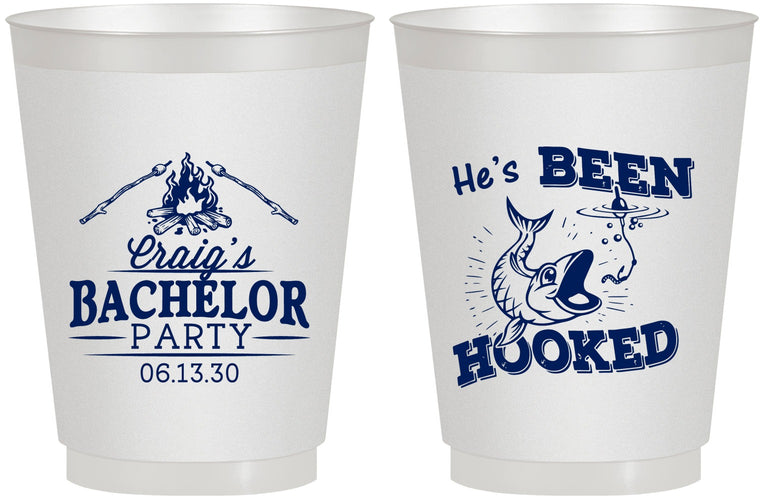 Personalized Bachelor Party 16 oz Frosted Cups - Fishing Hooked | 40096