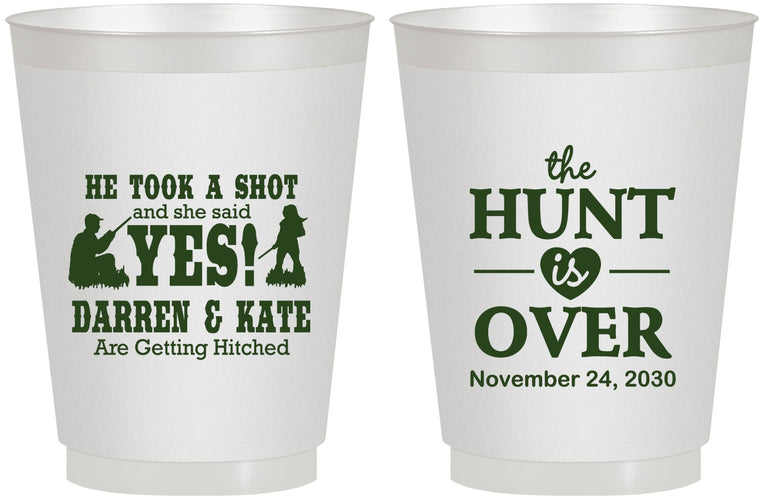 Personalized Wedding 16 oz Frosted Cups - The Hunt Is Over | 403