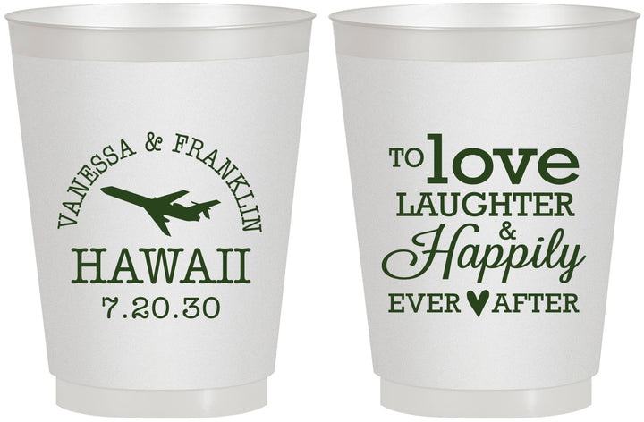 Personalized Wedding 16 oz Frosted Cups - Love Laughter Happily | 404