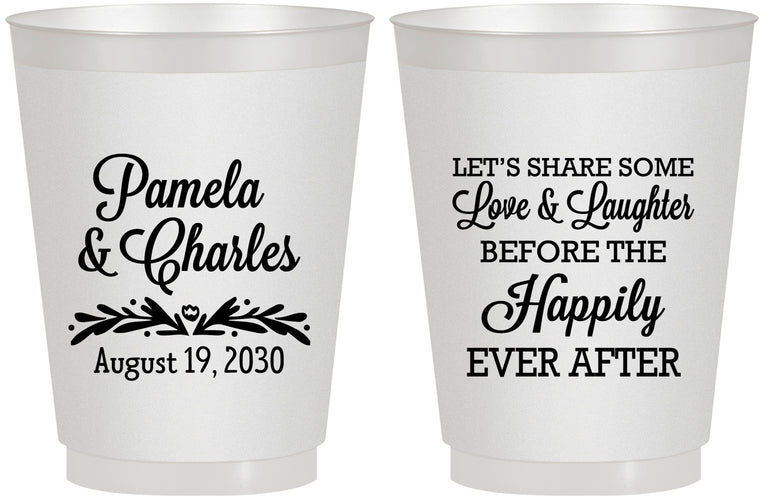Personalized Wedding 16 oz Frosted Cups - Love Laughter Happily | 409