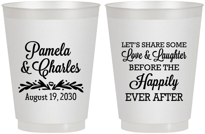 Personalized Wedding 16 oz Frosted Cups - Love Laughter Happily | 409