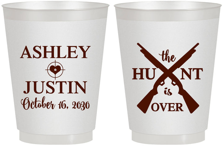 Personalized Wedding 16 oz Frosted Cups - The Hunt Is Over | 412