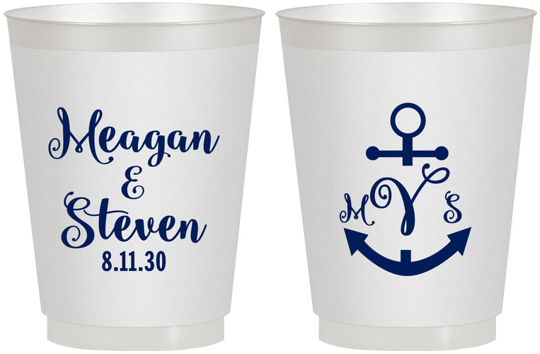 Personalized Wedding 16 oz Frosted Cups - Monogram Nautical | 414