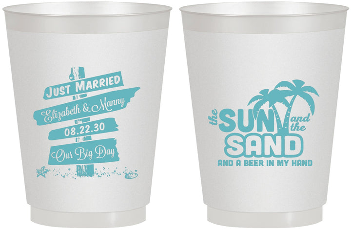 Personalized Wedding 16 oz Frosted Cups - Sun Sand Drink In My Hand | 416
