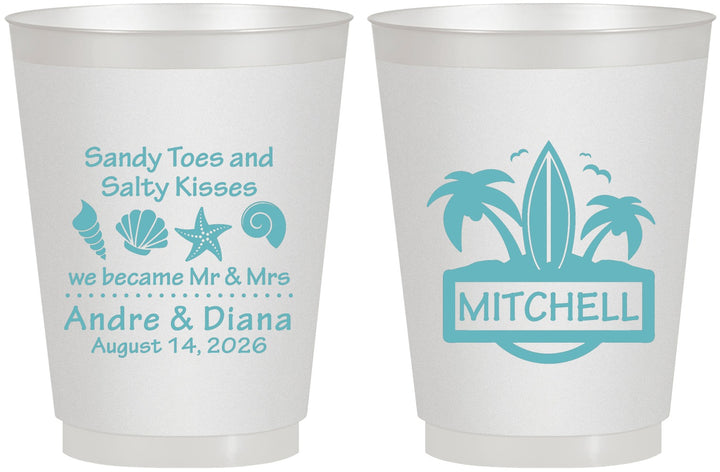 Personalized Wedding 16 oz Frosted Cups - Sandy Toes Salty Kisses | 419