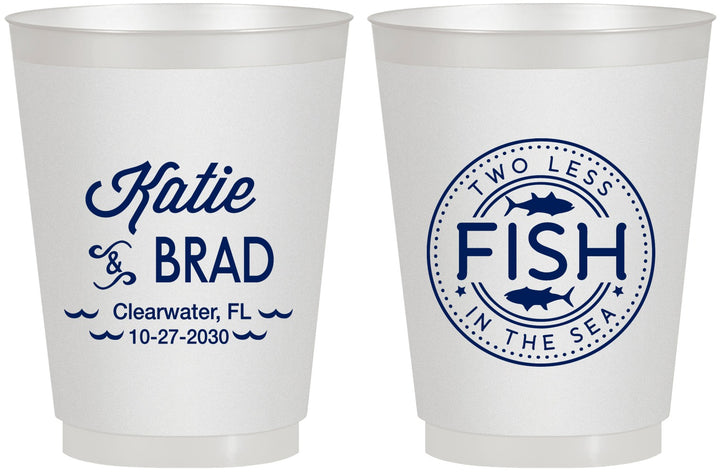 Personalized Wedding 16 oz Frosted Cups - Two Less Fish In The Sea | 421