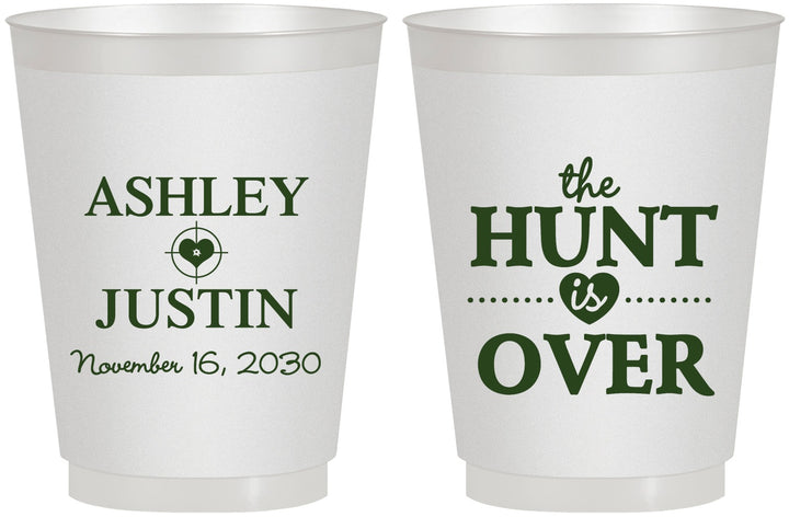 Personalized Wedding 16 oz Frosted Cups - The Hunt Is Over | 422