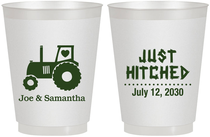 Personalized Wedding 16 oz Frosted Cups - Just Hitched Tractor | 429