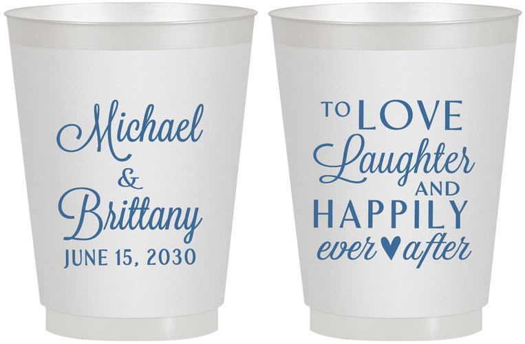 Personalized Wedding 16 oz Frosted Cups - Love Laughter Happily | 432