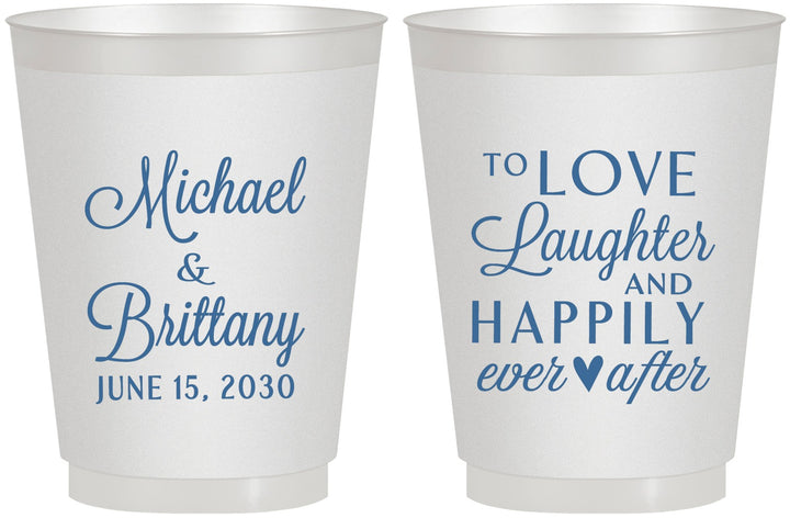 Personalized Wedding 16 oz Frosted Cups - Love Laughter Happily | 432
