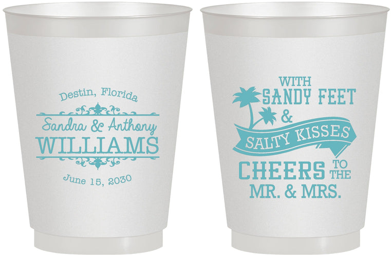 Personalized Wedding 16 oz Frosted Cups - Sandy Feet Salty Kisses | 434