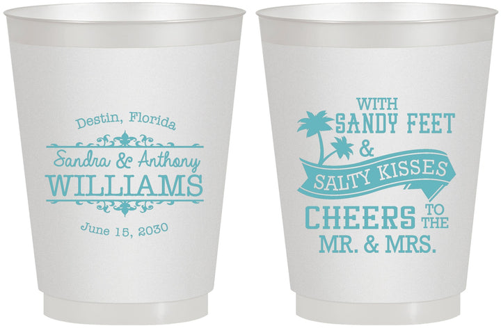 Personalized Wedding 16 oz Frosted Cups - Sandy Feet Salty Kisses | 434