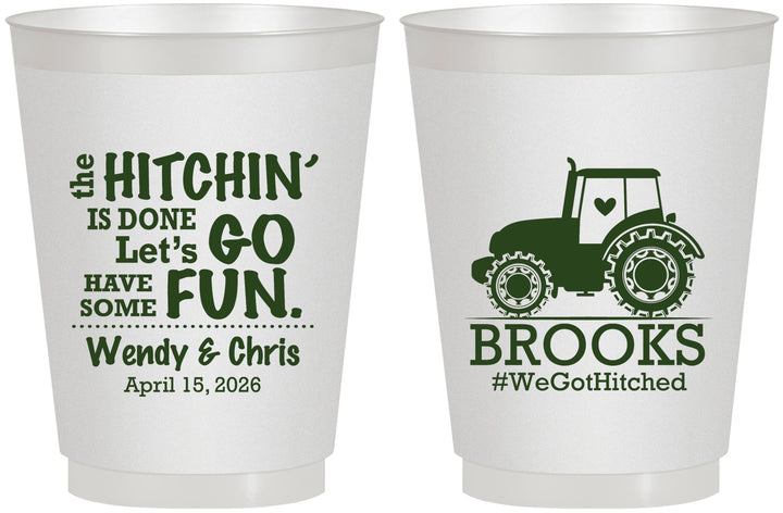 Personalized Wedding 16 oz Frosted Cups - Tractor Hitchin | 448
