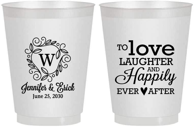 Personalized Wedding 16 oz Frosted Cups - Love Laughter Happily | 461