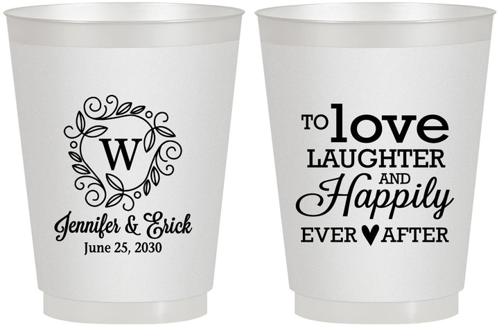 Personalized Wedding 16 oz Frosted Cups - Love Laughter Happily | 461
