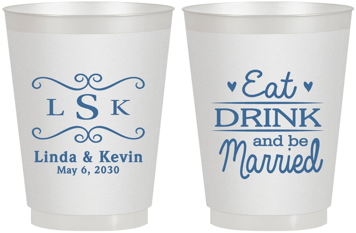Personalized Wedding 16 oz Frosted Cups - Eat Drink Be Married | 463