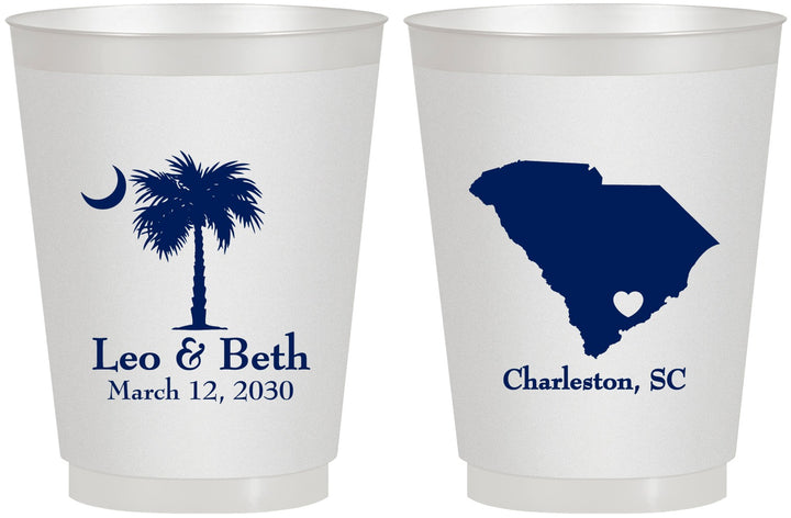 Personalized Wedding 16 oz Frosted Cups - Palmetto Tree | 476