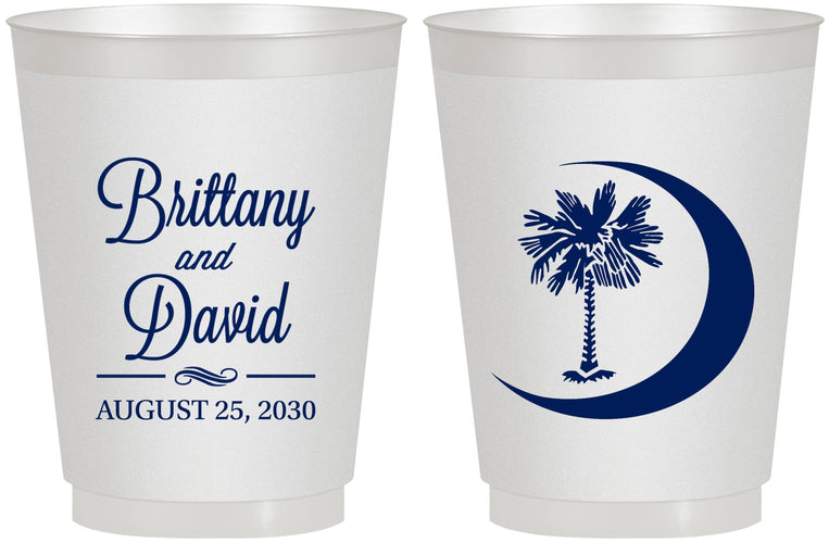 Personalized Wedding 16 oz Frosted Cups - Palmetto Tree | 478