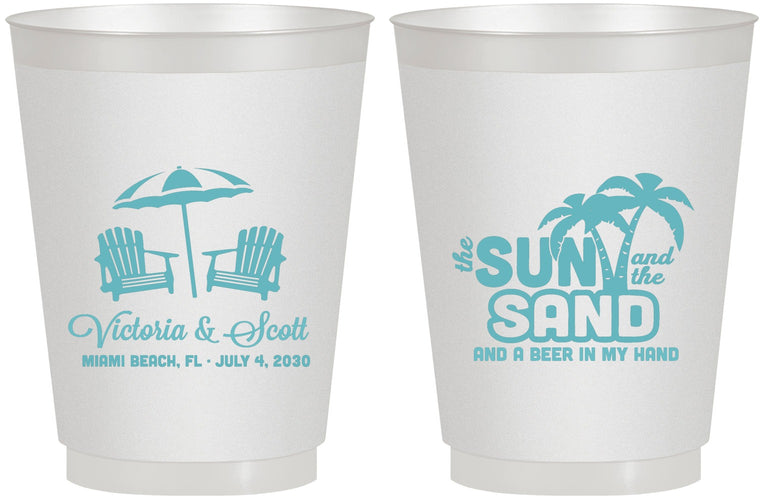 Personalized Wedding 16 oz Frosted Cups - Sun Sand Drink In My Hand | 479