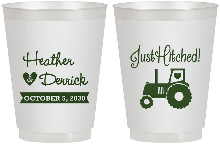 Personalized Wedding 16 oz Frosted Cups - Just Hitched Tractor | 482