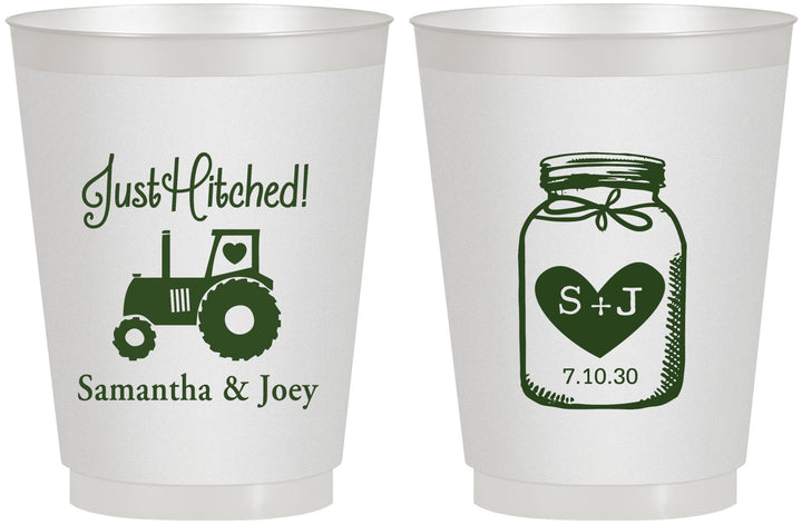 Personalized Wedding 16 oz Frosted Cups - Just Hitched Mason Jar | 483