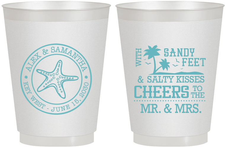 Personalized Wedding 16 oz Frosted Cups - Sandy Feet Salty Kisses | 488