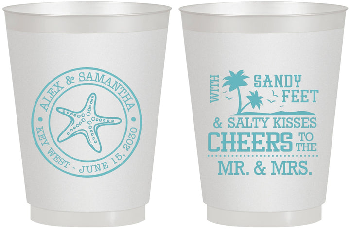 Personalized Wedding 16 oz Frosted Cups - Sandy Feet Salty Kisses | 488