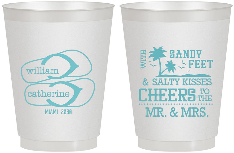 Personalized Wedding 16 oz Frosted Cups - Sandy Feet Salty Kisses | 490
