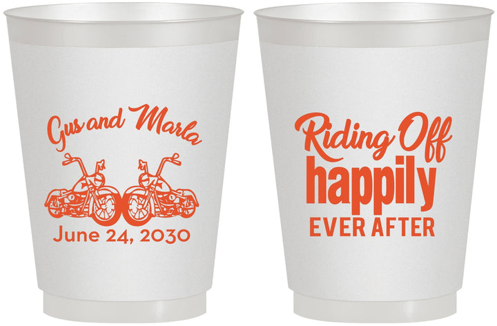 Personalized Wedding 16 oz Frosted Cups - Motorcycle | 493