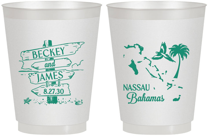 Personalized Wedding 16 oz Frosted Cups - Bahamas | 507