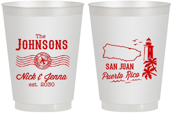 Personalized Wedding 16 oz Frosted Cups - Puerto Rico | 539