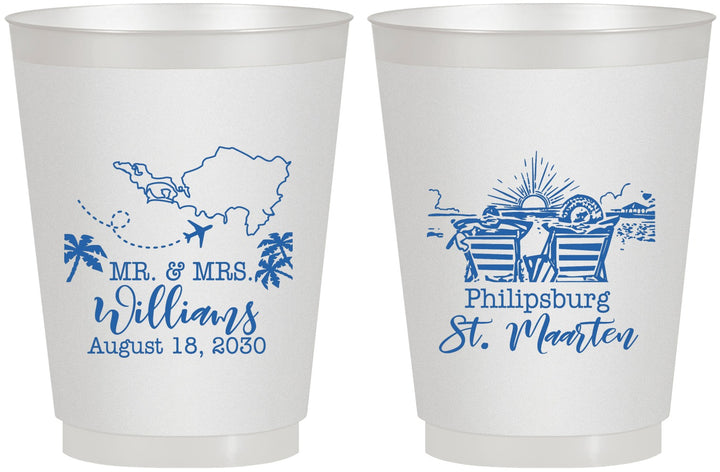 Personalized Wedding 16 oz Frosted Cups - St Maarten | 543